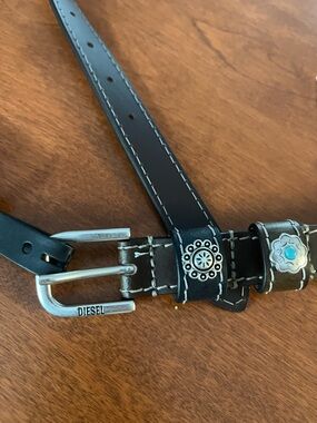 Diesel Brown Italian 100% Leather Belt with Decorative Studs, size 95/38